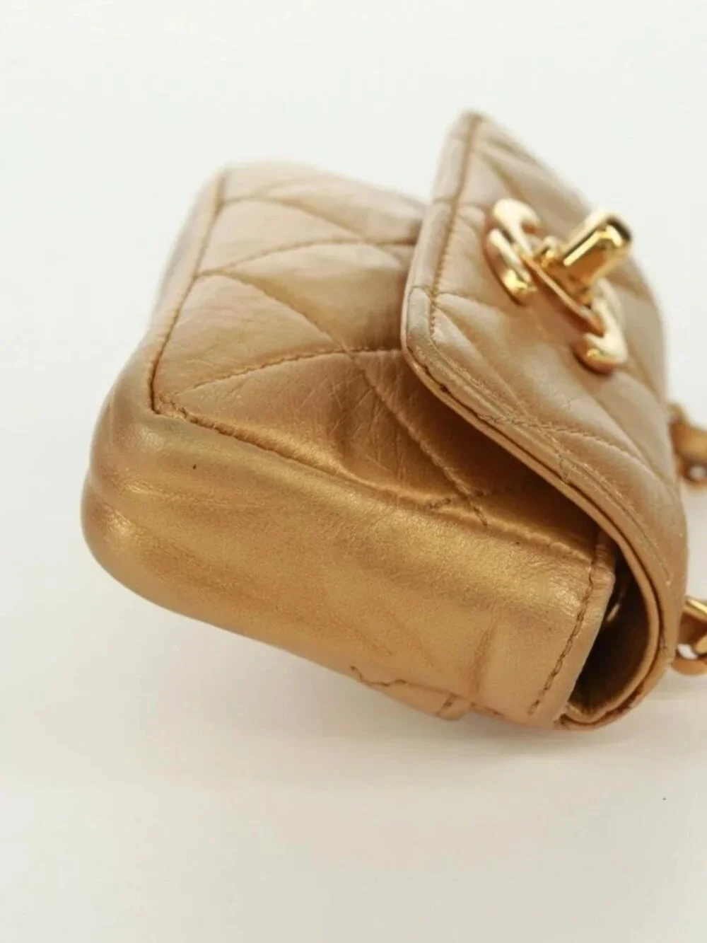 CHANEL Mini Matelasse 10 Chain Handle Pouch Lamb Skin Gold CC Auth 165375V